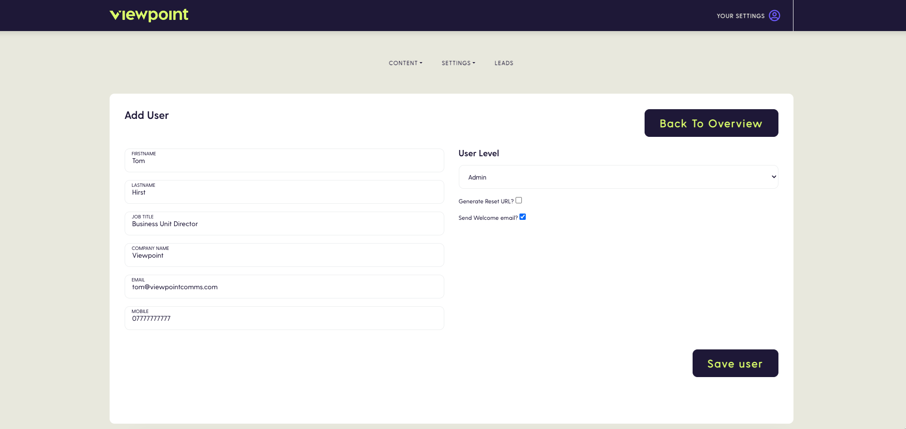 Add User page