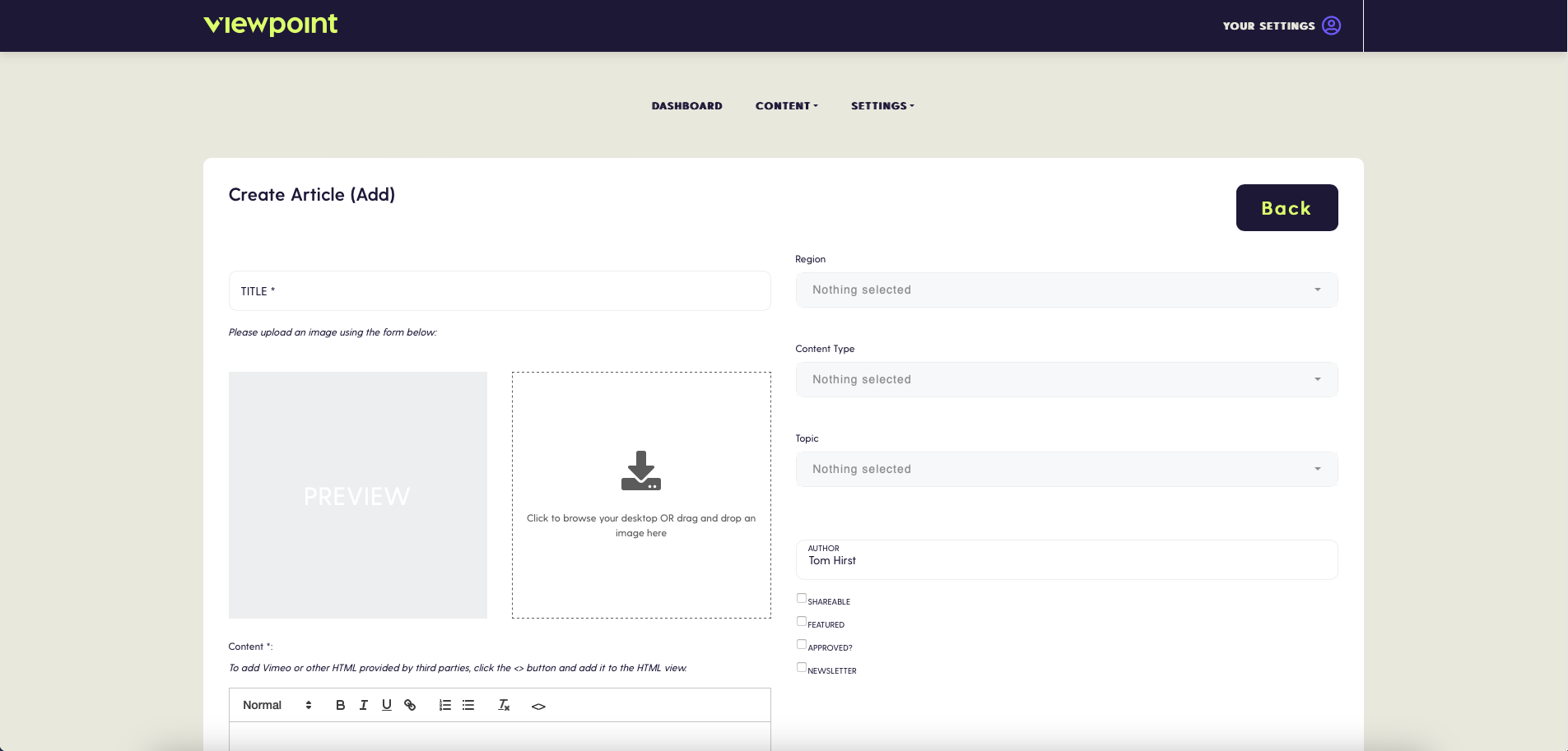 Create Content Page