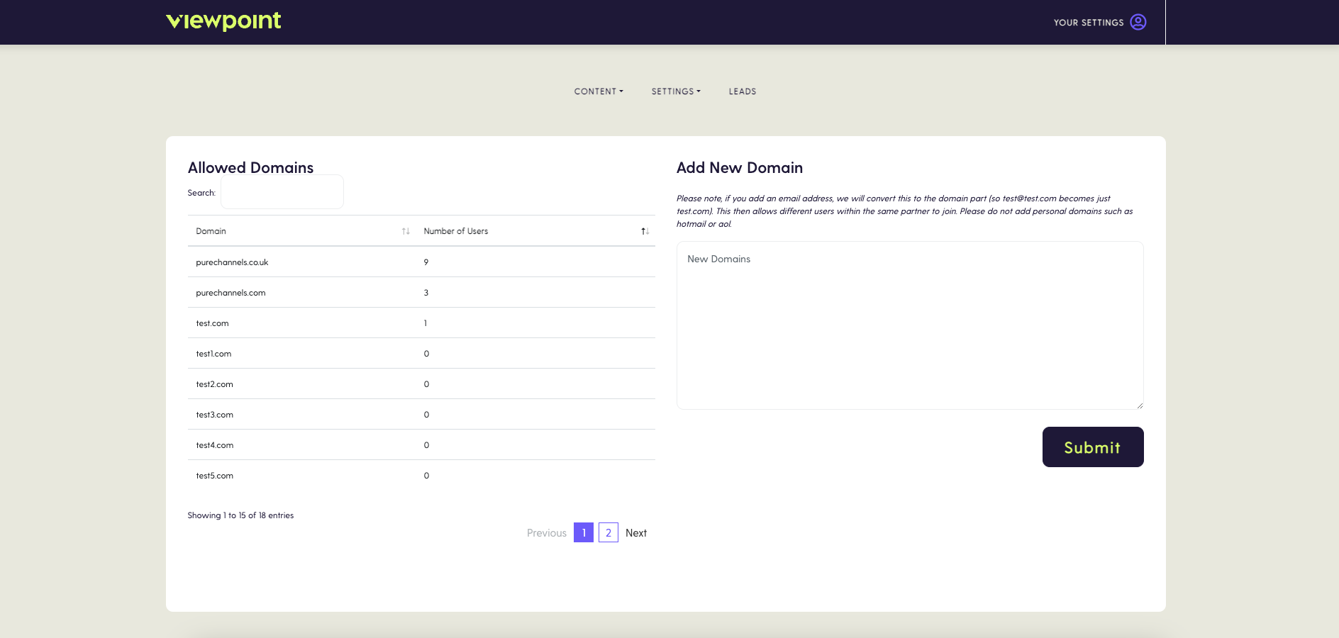 Domain settings
