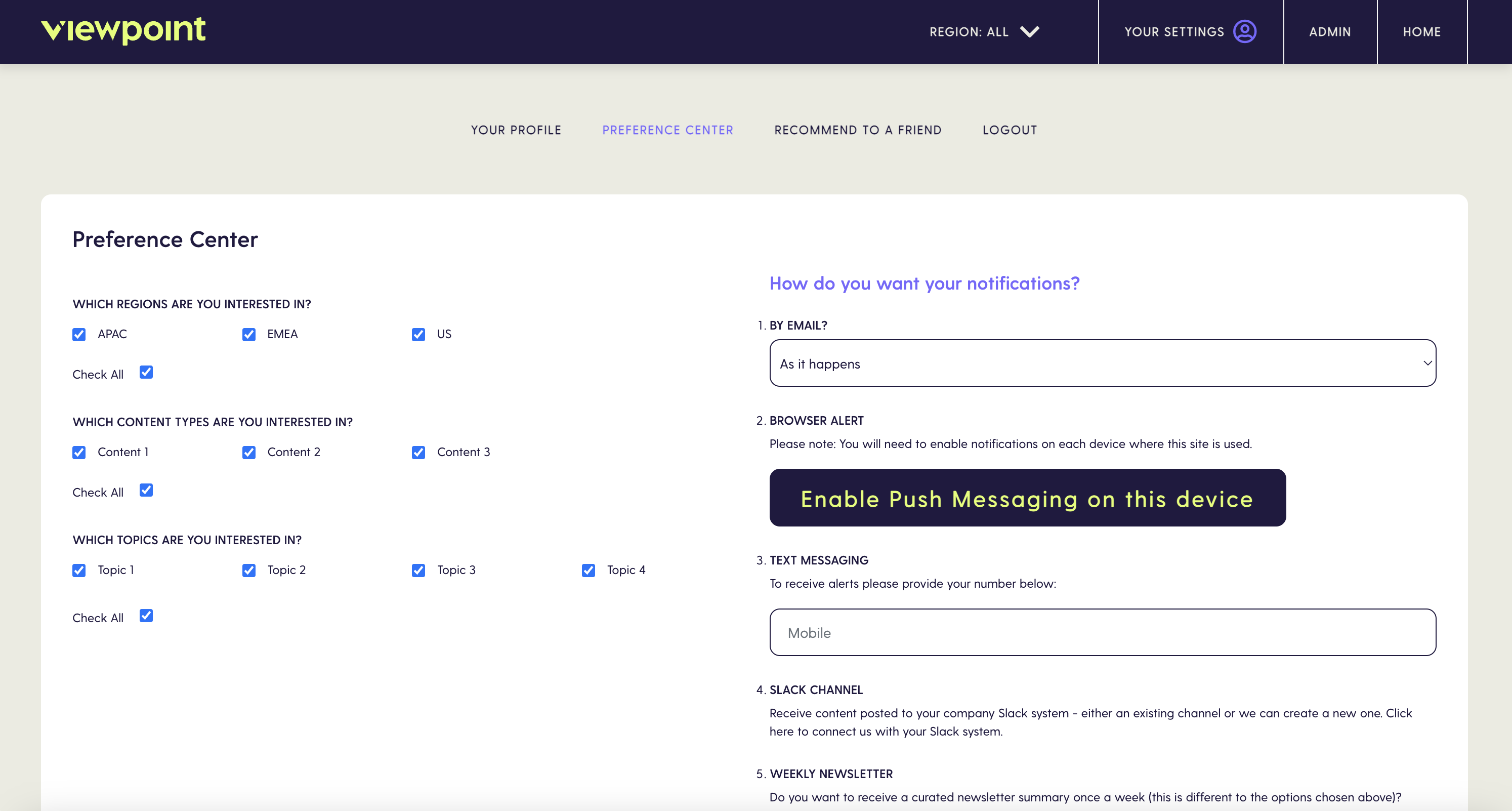 Preferences page
