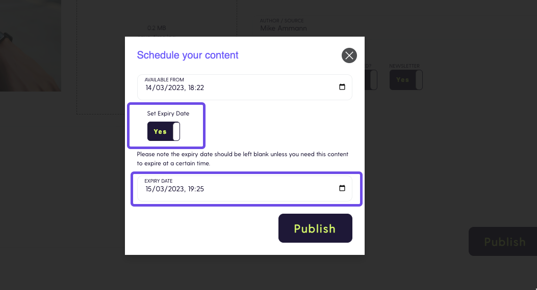 Schedule Popup - Expiry